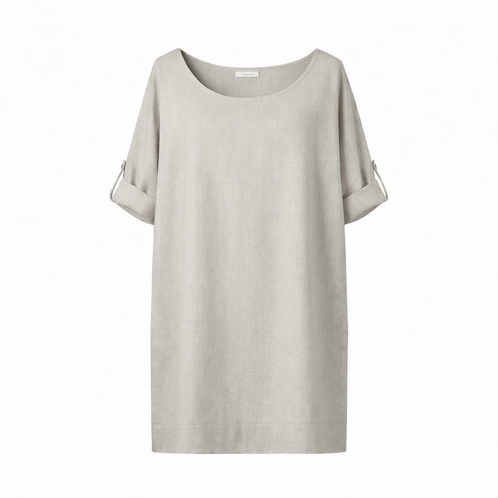 Rosemarine Linen Midi Relaxed Shift Dress Beige Taupe Neutral Minimalist Size M